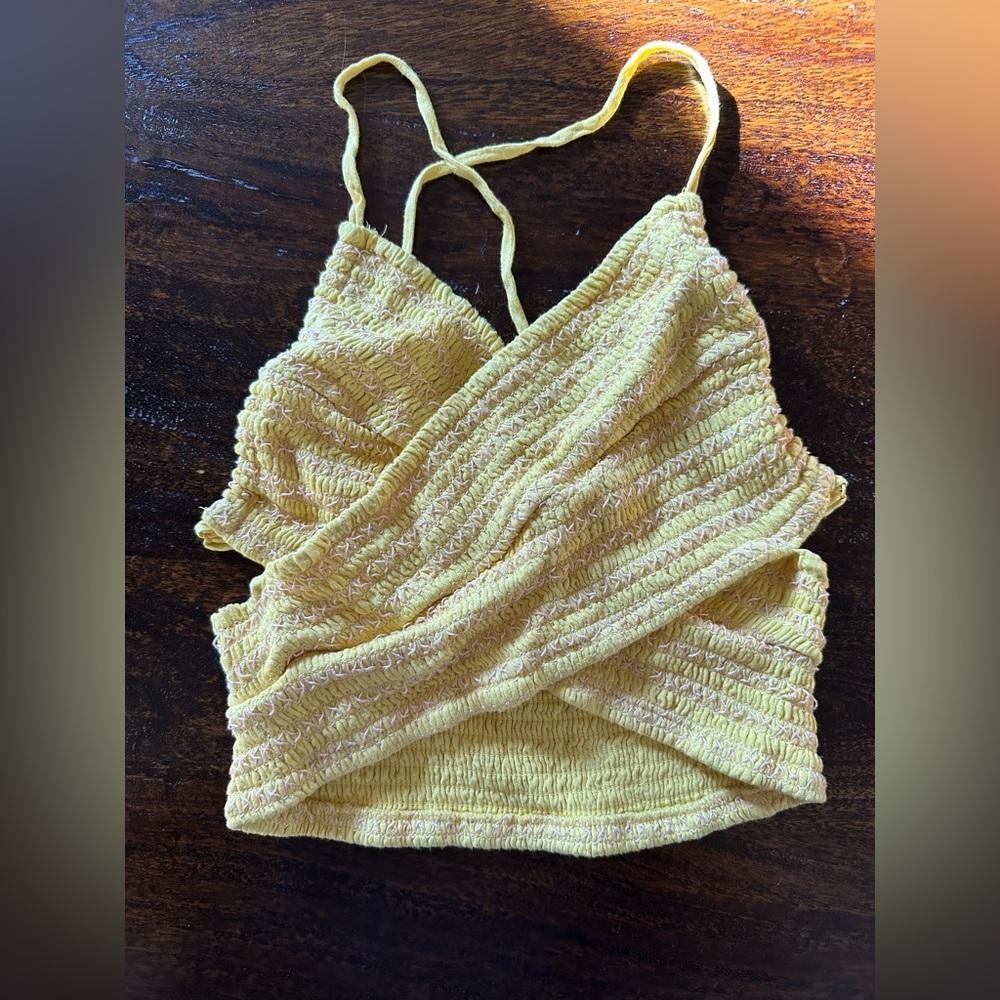 Free People Intimately yellow smocked crisscross strappy backless cropped top